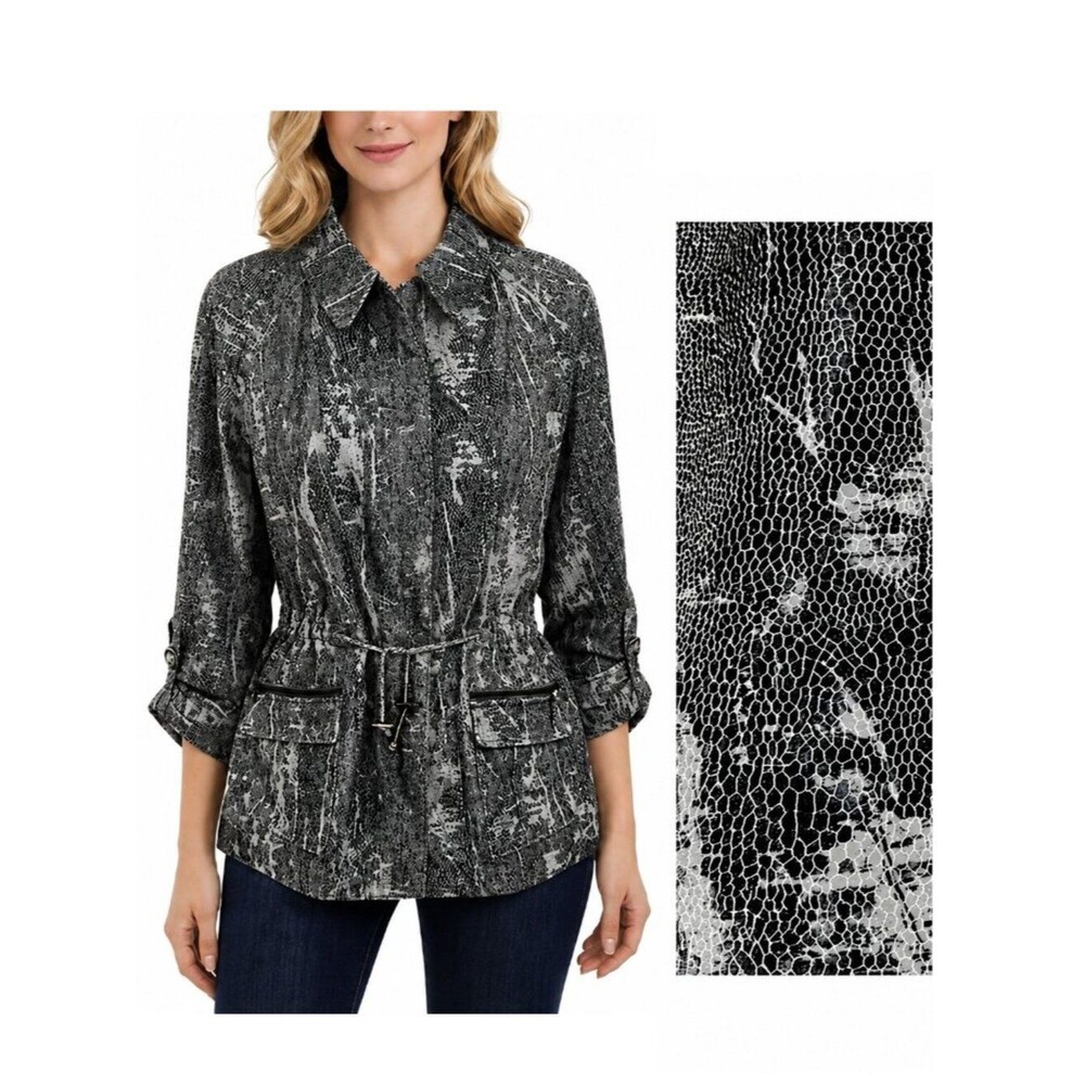 Chico's Gray Linen Blend Jacket Size 1 (8) Snake Skin Print